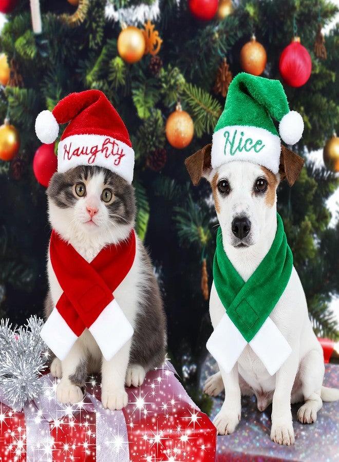 SilTriangle 4 Pcs Cat Dog Christmas Costume Santa Hat with Scarf Naughty or Nice Christmas Plush Hats for Cats Small Dog Pet Xmas Outfits Clothes for Puppy Kitten Doll Party Supplies, Medium - Image 4